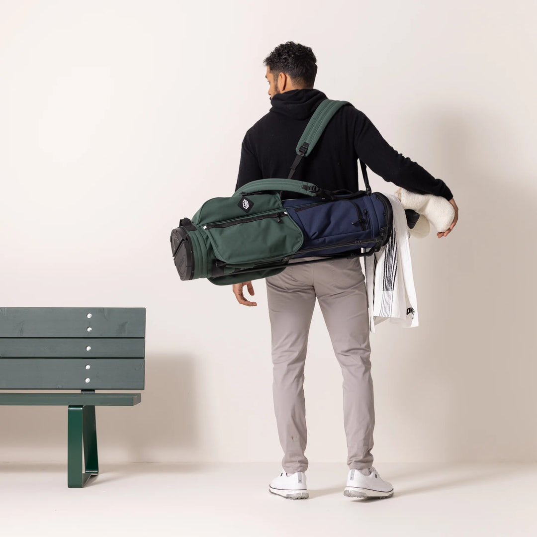Hathway Stewart Rover Stand Golf Bag: Lightweight Navy/Dark Green, Dual Strap System
