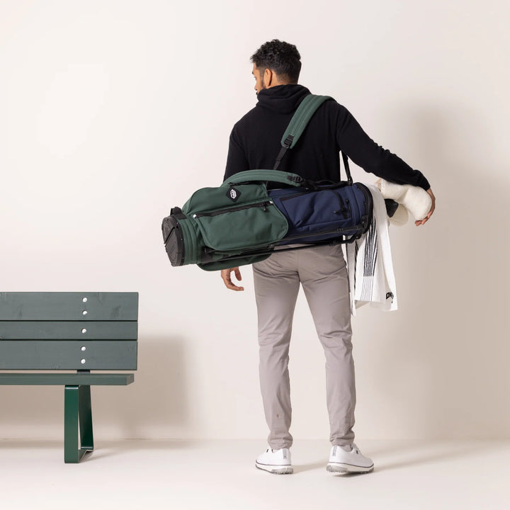 Hathway Stewart Rover Stand Golf Bag: Lightweight Navy/Dark Green, Dual Strap System