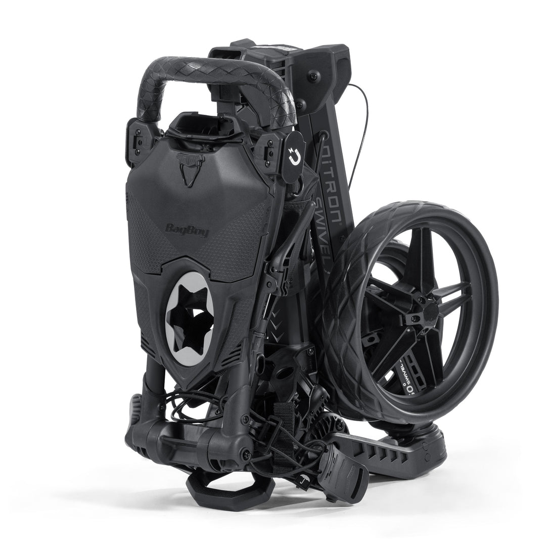 Bag Boy Nitron Swivel Push Cart - Black/Slate folded