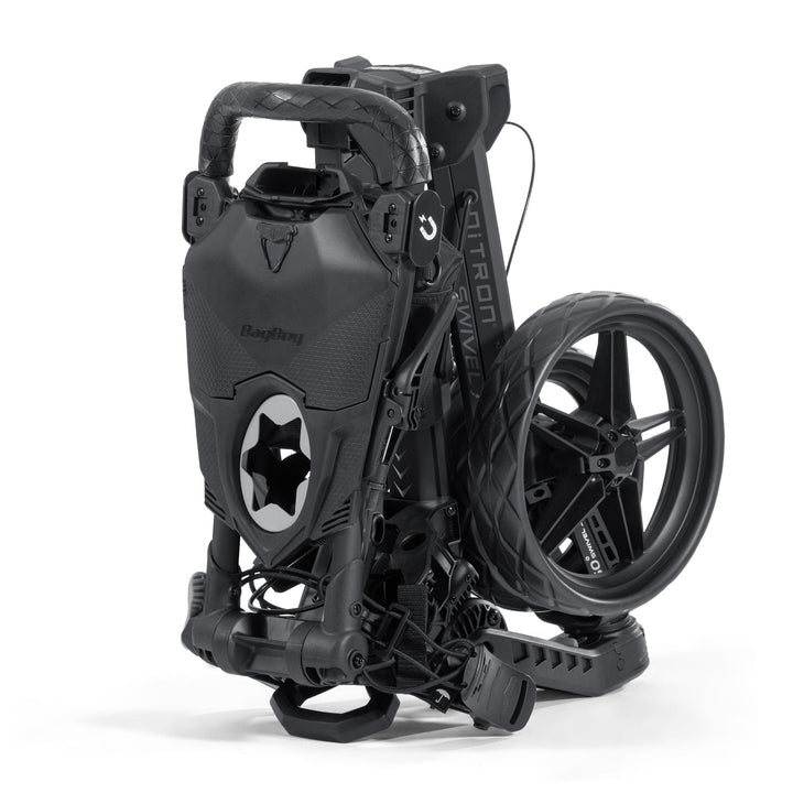 Bag Boy Nitron Swivel Push Cart - Black/Slate folded
