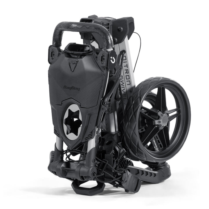 Bag Boy Nitron Swivel Push Cart - Silver/Charcoal folded