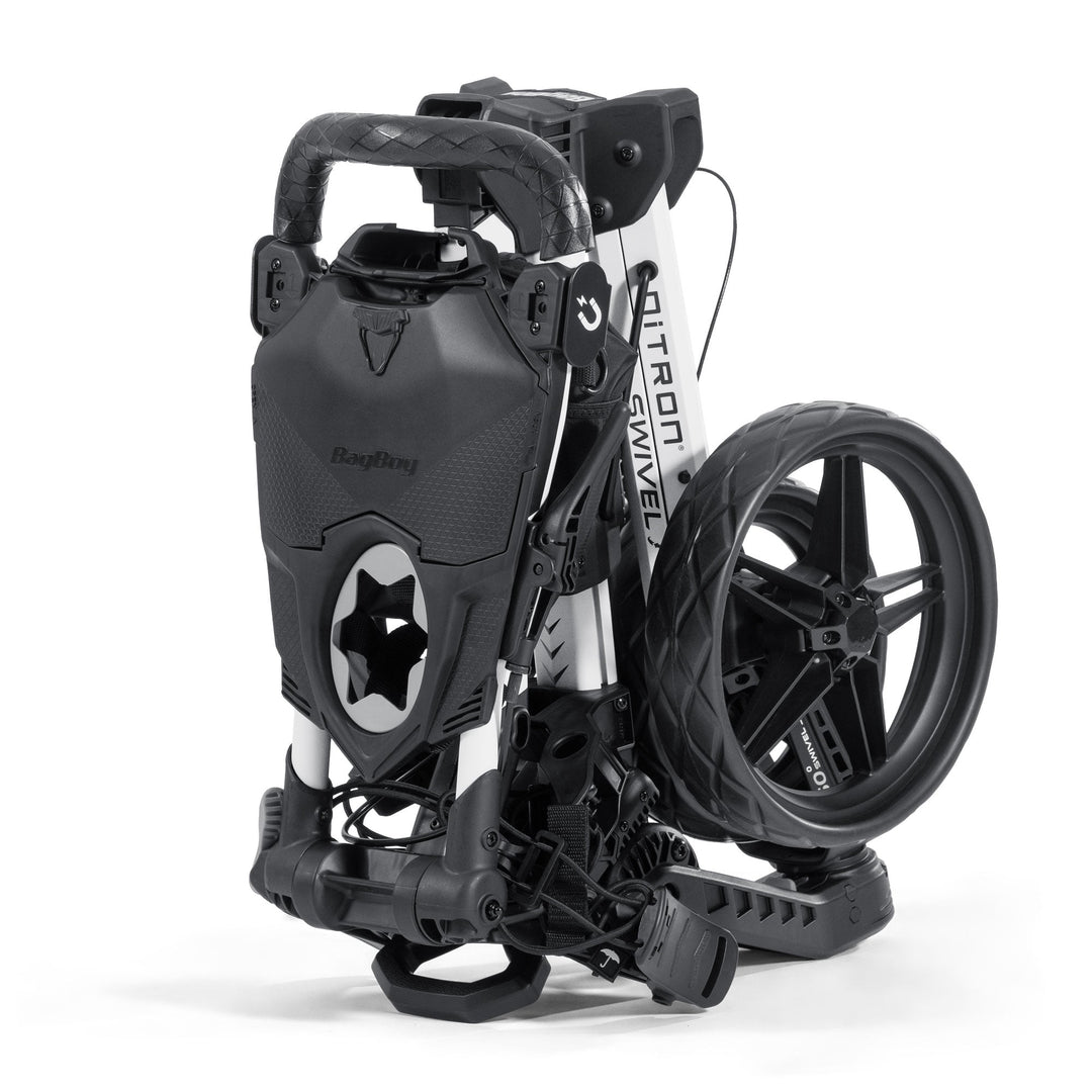 Bag Boy Nitron Swivel Push Cart - White/Black folded