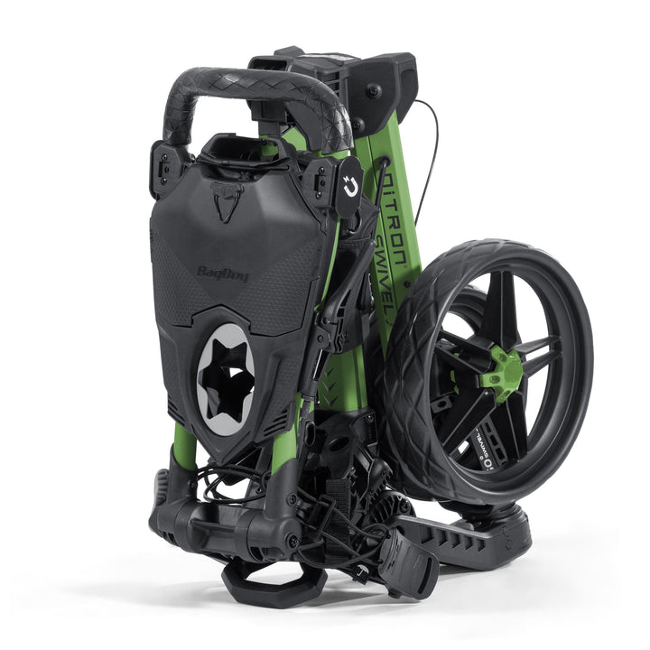 Bag Boy Nitron Swivel Push Cart - Green/Black folded