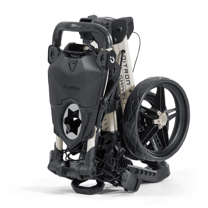 Bag Boy Nitron Swivel Push Cart - Sand/Black folded