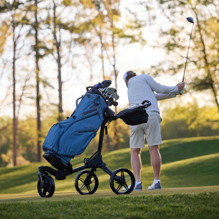 Bag Boy Nitron Swivel Push Cart on the tee box