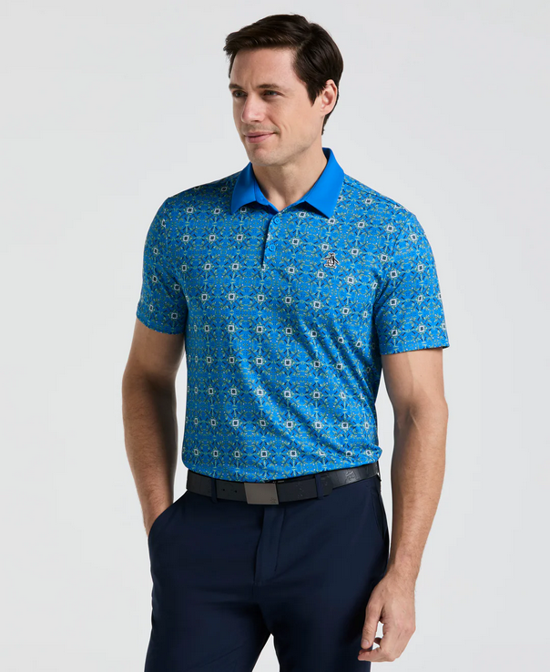 Cocktail Windowpane Print Golf Polo
