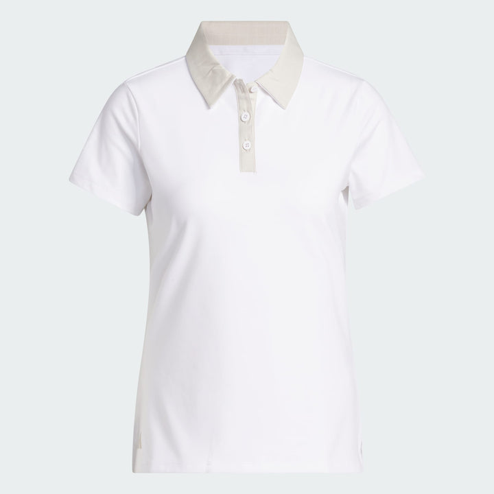 adidas Women's Ultimate365+ Butterspun Grid Polo Shirt - Beige - flat lay