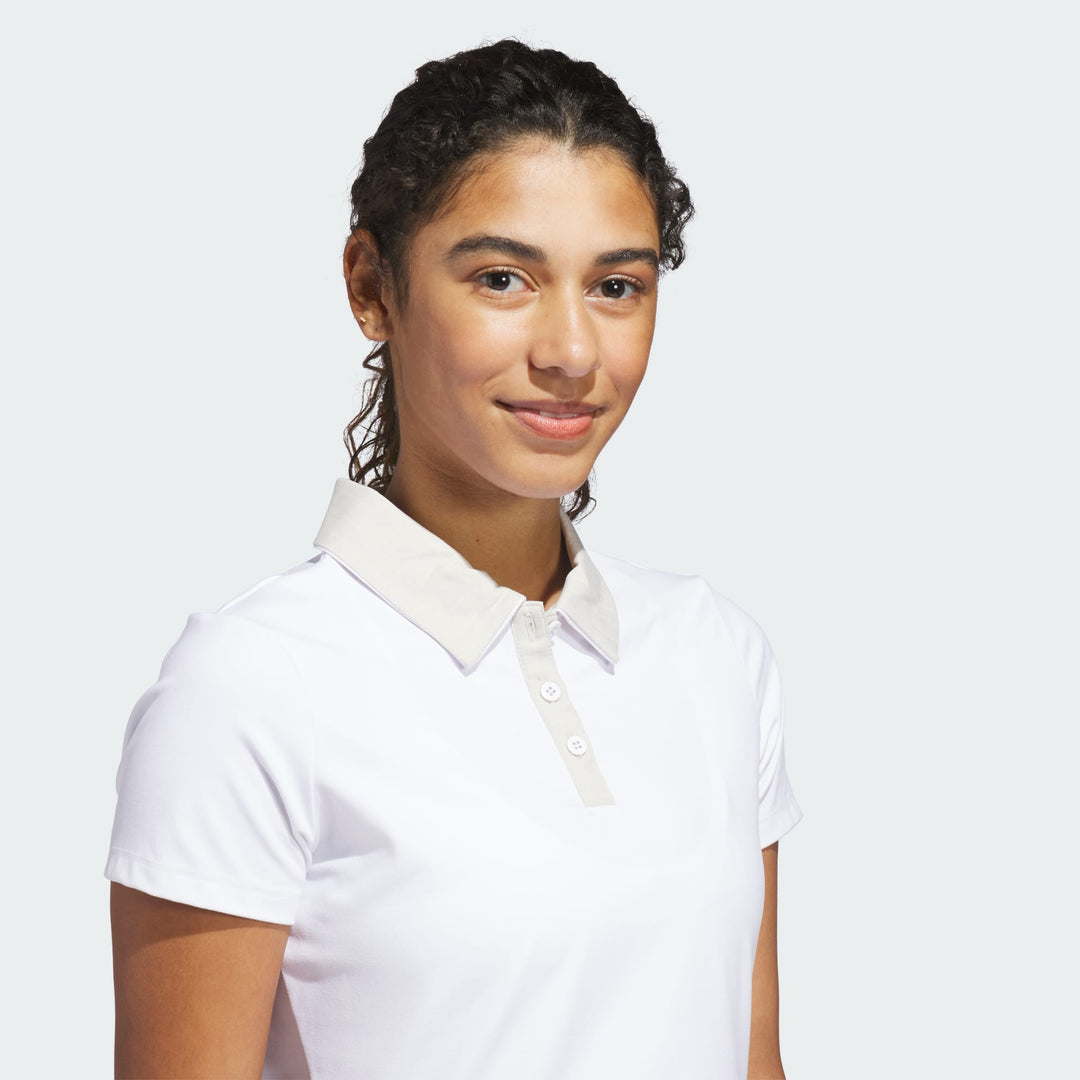 adidas Women's Ultimate365+ Butterspun Grid Polo Shirt - Beige - fabric detail